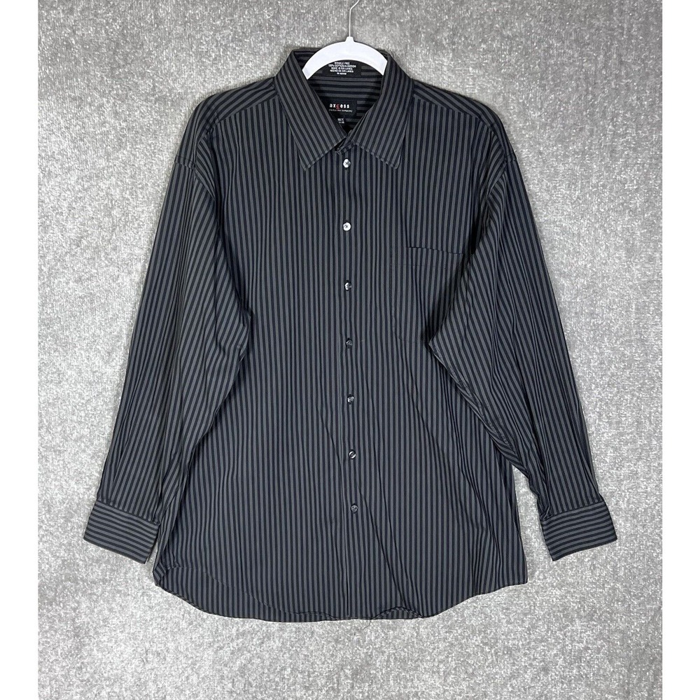 Axcess Claiborne Striped Wrinkle Free Button Up Shirt Mens Size 16.5 34/35 Black